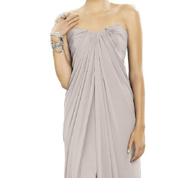 Dessy 2879......Full-length strapless lux chiffon dress...Taupe...Size 10...NWT - Picture 3 of 6